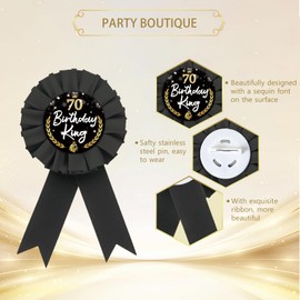 It's My 70th Birthday Tinplate Badge Pin, Black Rosette Happy 70th Birthday Button Pin, 70 Birthday King Button for Men, Seventy Award Ribbon Brooch Party Supplies