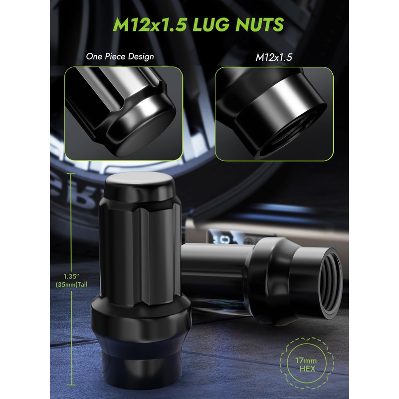 M12x1.5 Extended Lug Nuts - Replacement for Aftermarket Wheel 17