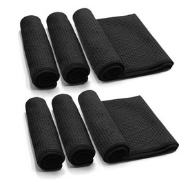 CANCYCC Microfibre Drying Cloth, Pack of 6 Premium Waffle Cloth, 20 x 20 cm, Black Cleaning Cloths, Absorbent Cleaning Cloths, Ideal for Car, Glass, Kitchen, Tableware, Bathroom