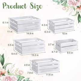 Soaoo 5 Pcs Decorative Nesting Wooden Crates for Storage Display 5 Size Large Small Rustic Wood Decorative Storage Crates with Handle Farmhouse Wood Crate Box Container Made from Pine (Vintage White)