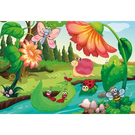 PicsonPAPER High-Quality Children's Poster Insects on the River, 100 cm Wide x 70 cm High, Wall Poster for Children's Room, Poster for Children, Children's Poster (Insects on the River)