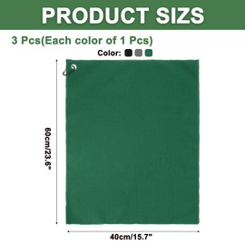 PATIKIL 24"x16" Microfiber Golf Towel, 3 Pack Tri-Fold Golf Towels Waffle Pattern Towels Absorption with D Clip, Hook and Loop Fastener, Black/Gray/Dark Green