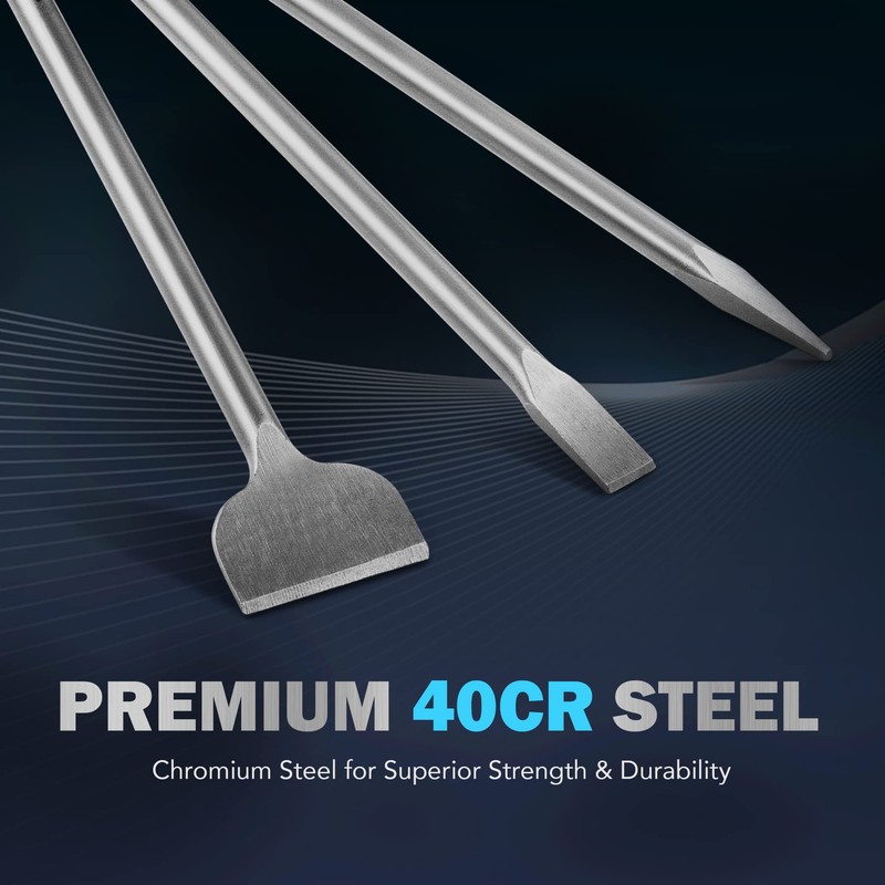 ZELCAN Chisel Set with SDS Max Shanks, 3pc Masonry Concrete