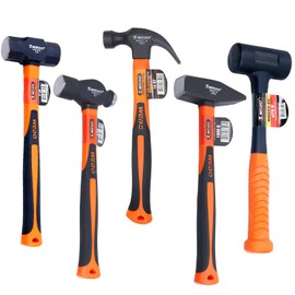 WEDO Hammer Set 5PCS, Claw Hammer (16oz) Ball Peen Hammer (2lb) Engineers' Hammers (1000g) Sledge Hammer (3lb) Rubber Shockproof Hammer (2.5lb), Fiberglass Handle