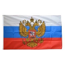 Fritze Russia With Crest Flag, russian Flag Ready to hoist with Eyelets + Free Badge 60 x 90 cm