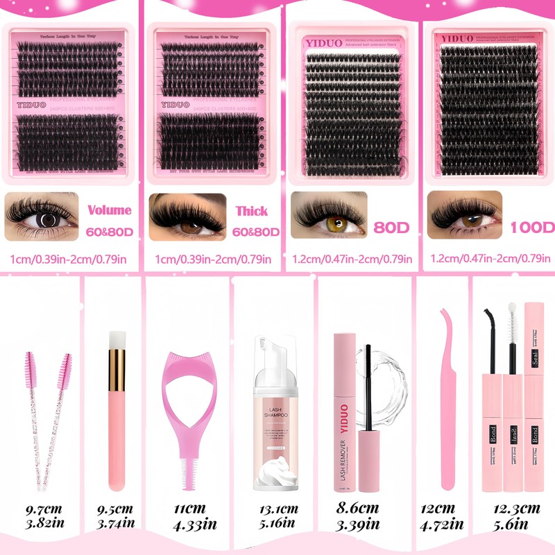 YIDUO 994Pcs Lashes Clusters Kit 60D/80D/100D Volume False Eyelash Extensions