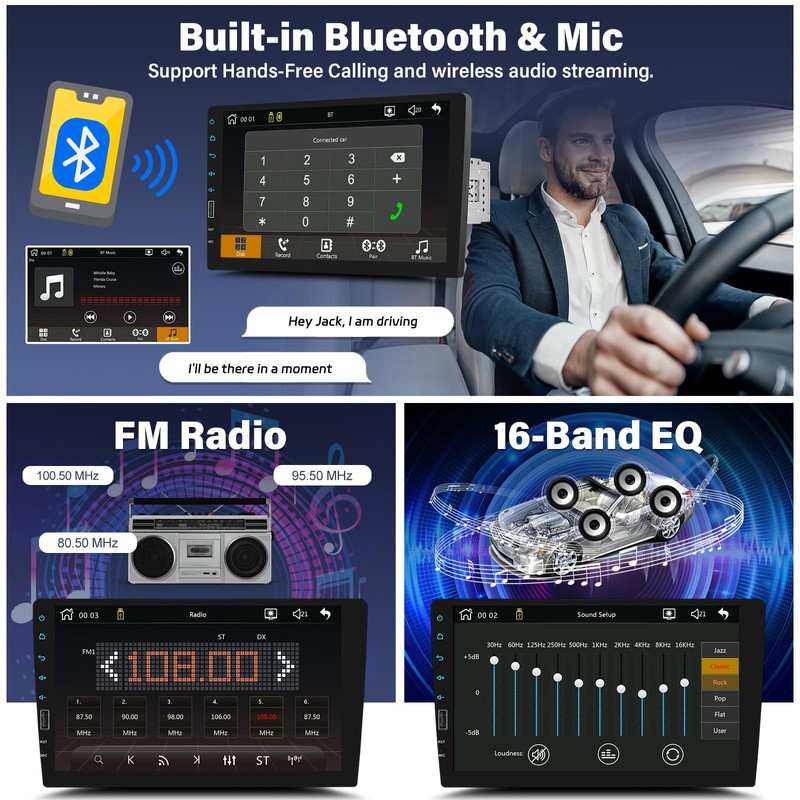UNITOPSCI 9 Inch Single Din Wireless Apple CarPlay Android Auto
