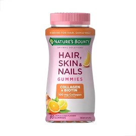 Nature's Bounty, Soluciones Óptimas®, Gomitas para el Cabello, la Piel y las Uñas, Colágeno y Biotina, Cítricos Tropicales, 80 Gomitas, Sin saborizantes artificiales, sin edulcorantes artificiales