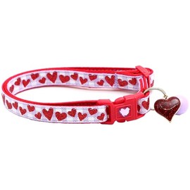 Collar de gato con campana para el día de San Valentín | Collar de seguridad separable | Tamaño grande ajustable o collar de gatito (corazón rojo con purpurina en morado claro, L (10 libras en