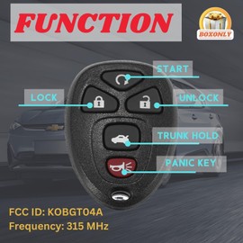 Boxonly Replacement Keyless Entry Remote Car Key Fob 315MHz KOBGT04A for Chevy Malibu 2004-2012, for Pontiac G6 2005-2010, G5 2007-2009, for Grand Prix 2005-2008, Buick Lacrosse 2005-2009, 5 Buttons