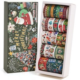 Juego de 25 rollos de cinta Washi para regalo de Navidad, cintas decorativas para festivales de Año Nuevo para scrapbooking, suministros de diario basura, manualidades DIY, decoraciones para fiestas