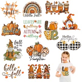 12Sheets Fall Heat Transfers Vinyl,Fall Iron On Transfers for T-shirts,Fall Pumpkin Gnome HTV Vinyl Iron on Decals for Clothes Pillow Hoodie DIY Crafts