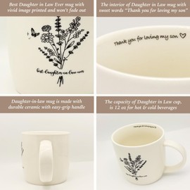Best Daughter-in-Law Mug Flower 12 Ounce Ceramic, Daughter In Law Keychain, Daughter in Law Gifts, Daughter in Love Gifts from Mother in Law, Gift for New Daughter In Law Birthday Christmas