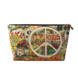 DITXIT Rectangle Peace Sign Graffiti All You Need Is Love Cosmetic Bag Travel Makeup Bag Organizer Toiletry Bag with Zipper Storage Pouch Coin Purse Brushes for Women Girls Gifts