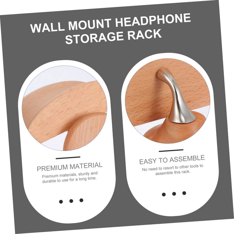 jojofuny 1set Headset Wall Mount Bracket Solid Wood Headphone Holder