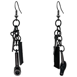 CWVHQ 3Pairs Gothic Scissors Earrings for Women Men Hairdresser Blow Dryer Dangle Earrings Comb Dangle Earrings Cosmetology Graduation Stylist Gifts for Girl (black)