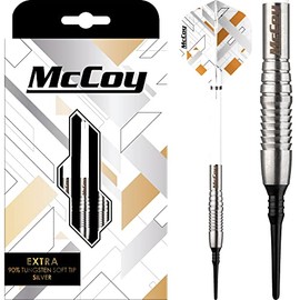 McCoy Darts D6099 Xtra | Premium 90% Tungsten Soft Tip Darts Set | Silver 22g
