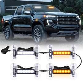 Tiannor 4X 6.1 inch Emergency Strobe Traffic Advisor Light Bar,24 LED Waterproof Flashing Safety Dash Front/Rear/Side Windshield/Grille Lights for Construction Vehicles Tow/Plow Trucks(Amber/White)