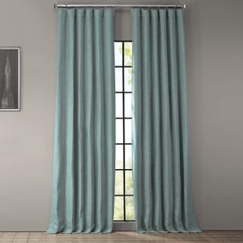 HPD Half Price Drapes BOCH-LN18537-120 Faux Linen Blackout Room Darkening Curtain (1 Panel), 50 X 120, Sea Thistle