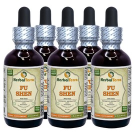 Fu Shen, Spirit Poria (Poria Cocos) Tincture, Dried Sclerotia with Hostwood Liquid Extract (Brand Name: HerbalTerra, Proudly Made in USA) 5x2 fl.oz (5x60 ml)