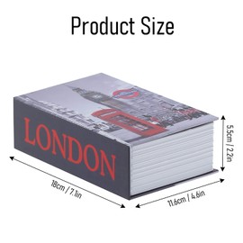 7.1 x 4.6 x 2.2in Real Pages Book Safe with Combination Lock, London Clock Book Hidden Diversion Safe Lock Box Steel Cash Jewelry Code Lock Storage Box