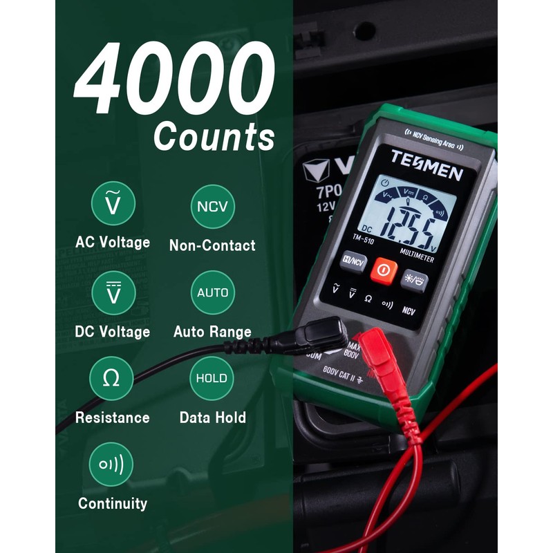 TM-510 Multímetro digital, 4000 cuentas, medición inteligente, voltímetro de rango