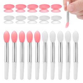 20 Pcs Silicone Lip Brush, Beauty Cosmetic Wands with Suction Cup Covers, Disposable Lipstick Applicator for Gloss, Mask Oil, Balm and Other Cream Makeup Products (Pink, White)