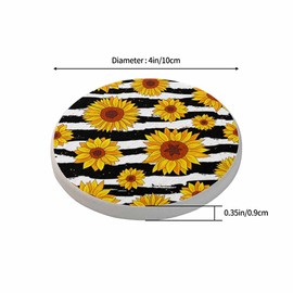 oFloral Sunflower Coasters for Drinks Wavy Stripe Vibrant Summer Fall Cups Place Mats for Home Decor Set of 2, 4 Inch