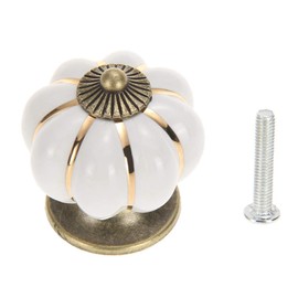 AKORD 8X Ceramic Vintage Pumpkin Cabinet Drawer Knob Door Handle, White