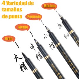4 Piezas Plumas Caligrafía, Grande/Mediano/Pequeño Tinta China Brush Ink Pen, Pinceles para Tinta China finos, Recargable Pluma Estilográfica Caligrafía, para Caligrafía Dibujo y Firma