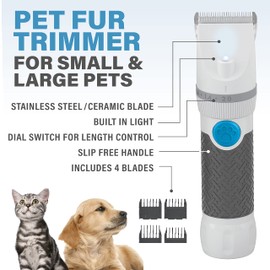 Bell+Howell PawPerfect Pet Fur and Hair Trimmer, Clippers with Stainless Steel and Ceramic Blades Low Noise Rechargeable and Cordless Shaver for Furry Pets As Seen On TV