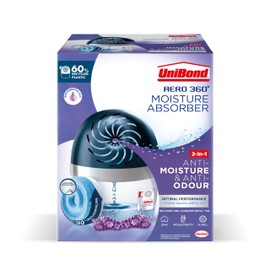 UniBond AERO 360º Lavender Moisture Absorber, 1 Device incl. 1 Lavender Refill Tab 450g, Ultra-Absorbent Dehumidifier, Helps to Prevent Condensation, Mould & Musty Smells, Recyclable and Refillable