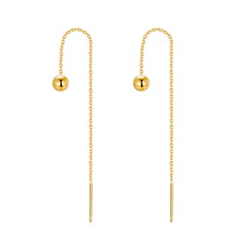 14K Solid Gold Ball Dangle Earrings for Women, Dainty 4mm Yellow Gold Ball Threader Drop Earrings Jewelry for Girls on Birthday, Anniversary
