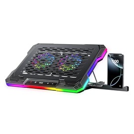 ChillCore 2 ventiladores desmontables RGB Gaming Laptop Almohadilla de enfriamiento rápido para portátiles de 15.6 a 19.3 pulgadas, control de velocid