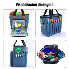 Bolsas para hilos, bolsas para guardar hilos, bolsas para tejer, organizadores de lana, bolsas para ganchillo, mochilas Bolsas para ganchillo, agujas para tejer (azul denim)