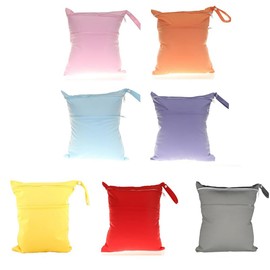 Qiantull Pack of 7 Nappy Bags, Wetbag, Reusable Changing Bag with 2 Zips, Wet Dry Cloth, Nappy Bags, Organiser for Babies, Swimming, Travel, Beach, 30 x 36 cm, 7 colours