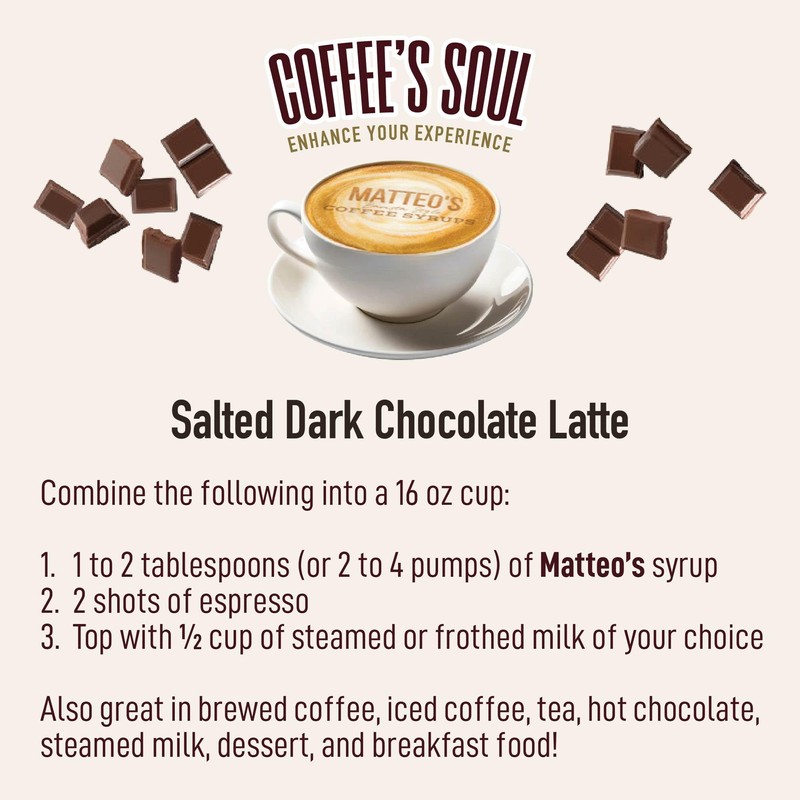 Matteo's Salted Dark Chocolate Syrup for Coffee, Lattes, Cappuccinos &