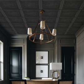 STICKGOO Drop Ceiling Tiles 24x24 PVC Glue Up Ceiling Panel to Prevent Breakage Pack of 12 Tiles Cover 48 Sq. Ft, Textured Popcorn Black