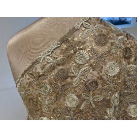 wowfabric4less123 5 Yard GOLD IVORY Guipure Rhinestone Metallic Lace Fabric 50” Width