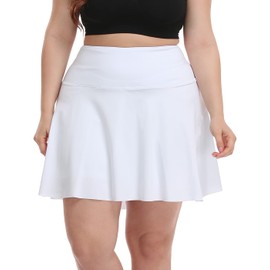 HDE Women's Plus Size Tennis Skort Pleated Athletic Golf Skirt with Shorts White - 3X