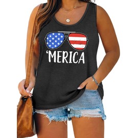 QAUN Plus Size American Flag Tank: Women 4th of July Tank Tshirt Patriotic T Shirt USA Sleeveless Tops