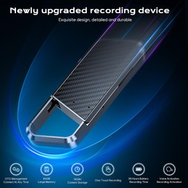 Voice Recorder with Playback | 64GB Digital Audio Recorder | HD Noise Cancelling Recorder Device | 1600H Voice Activated Recording for Classes/Meetings