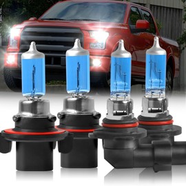 IVBDQV Fit 2004-2014 for FORD F150 Headlight Bulbs, 9008/H13 High Low Dual Beam and 9145/9140/9005 Fog light Halogen Bulbs 300% Brightness High Performance Halogen Bulbs 4PCS
