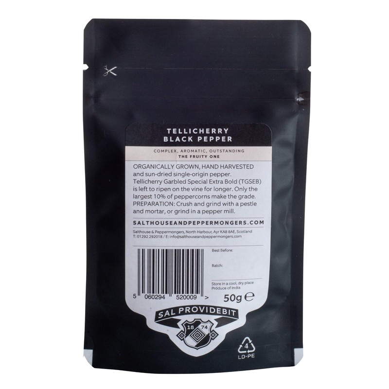 Tellicherry Black Whole Peppercorns Gourmet Pepper 50g