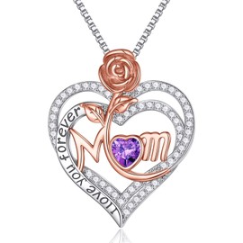 Memorjew Mom Jewelry Gifts - 925 Sterling Silver Necklace February Birthstone Necklace Gifts for Women, Purple Amethyst Necklace Birthday Gifts Jewelry Gifts for Mom from Daughter Son