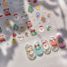 JMEOWIO 3D Nagelsticker Weihnachten Schneemann Nail Art Sticker Selbstklebend Nagelaufkleber 5D Stereoskopisch Dekoration Nageldesign Zubehör 1 Blatt
