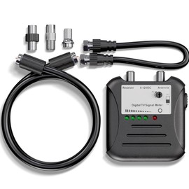 THE CIMPLE CO Signal Strength Meter, LED Indicators, for RV's and Over-The-Air Antennas, Sensitivity Adjuster, TV Antenna Finder, with Coax, Black