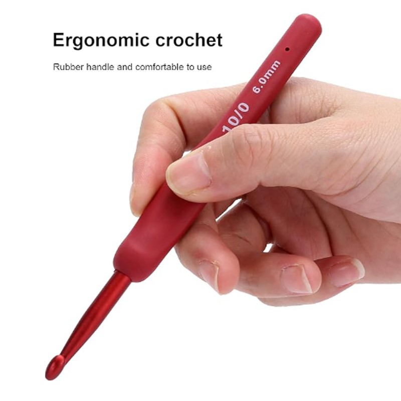 9Pcs Crochet Hook Set Aluminum Body Silicone Wrapped Handle 2