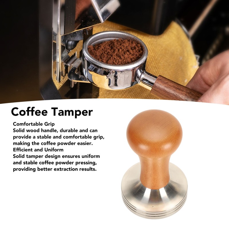 Coffee Tamper Solid Wood Handle Stainless Steel Easy to Use