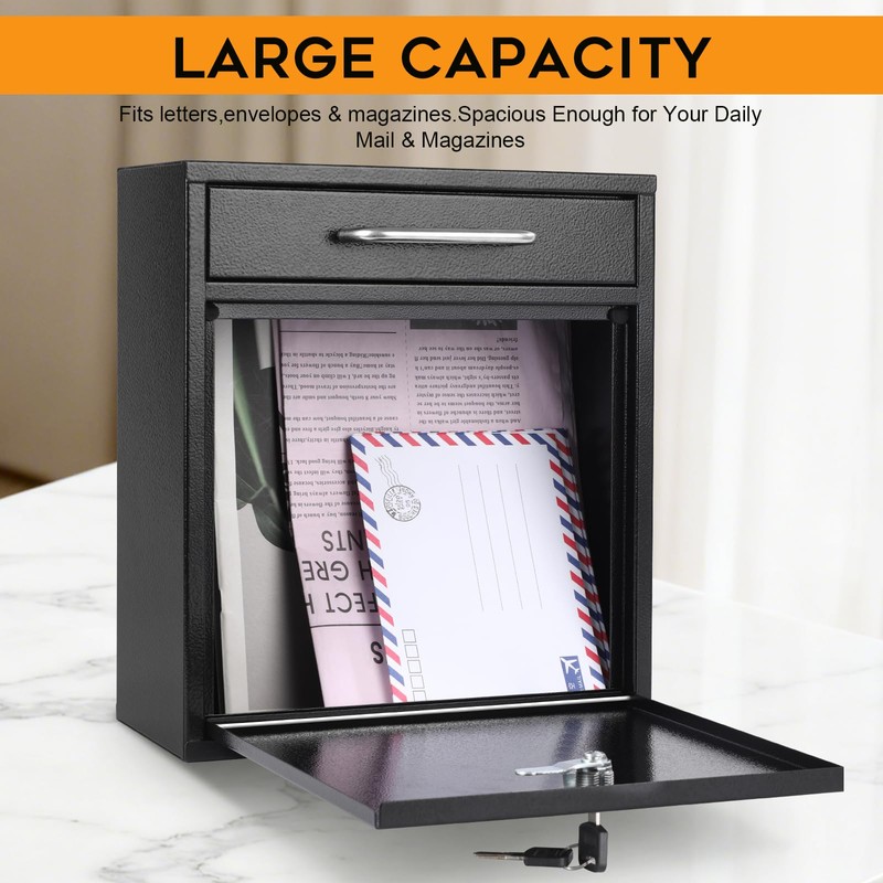 xydled Steel Mailbox Wall Mount, Medium Locking Mailbox with Key